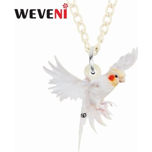 WEVENI Acrylic White Cockatoo Cockatiel Peacock Necklace Collar Animal Bird Pendant Jewelry For Women Girls Fashion Gift Charms