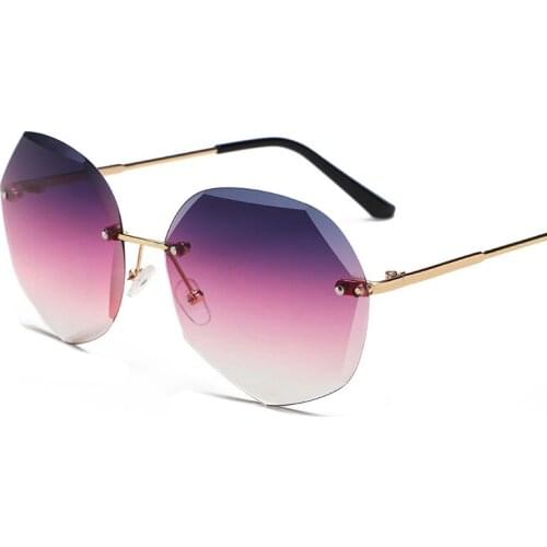 BLUEMOKY Fashion Ocean Rimless Diamond Cutting Sunglasses Women Luxury Aviation Ladies UV400 Gradient Sun Glasses Shades