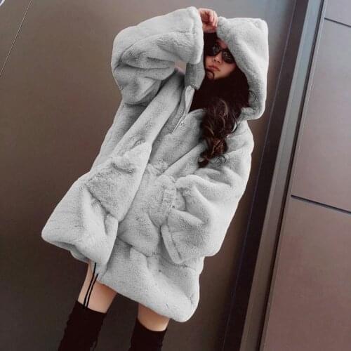 Oversize Woman Faux Fur Coat Winter Warm Thick Hooded Long Coats Women Jacket Fashion Loose Plush Overcoat Fluffy Jackets 2020