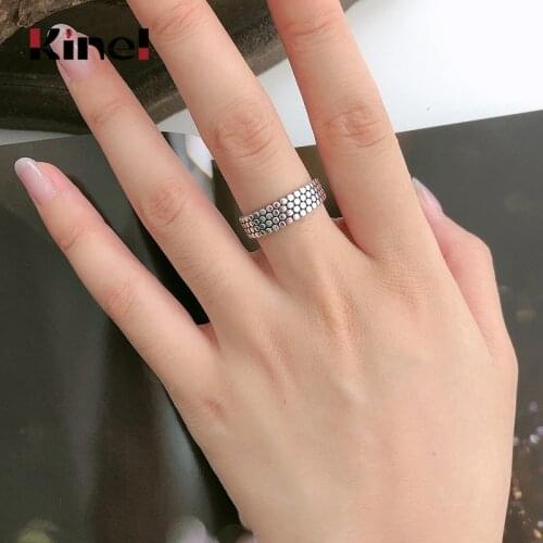 Kinel 925 Sterling Silver Ring Opening Adjustable Single Ring Wild Polka Dot Temperament Classic Rings for Women Vintage Jewelry