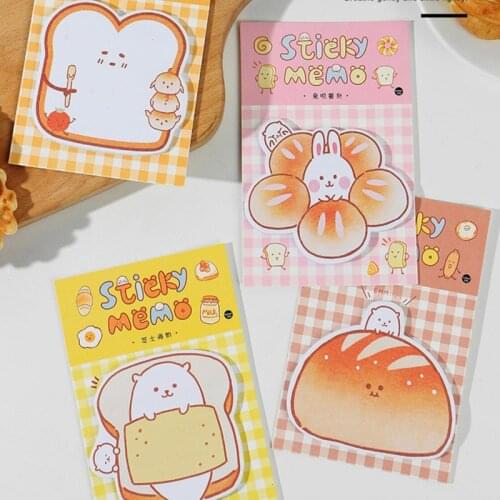 1X Cute Kawaii Bread Bear Rabbit Otter Sticky Memo Pads To do List Decoration 30 Pages