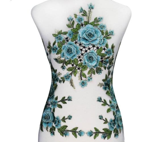 1set 3D Green Gold Flower Embroidery Lace Applique Fabric Patches Cord Scrapbooking Clothes Decorated Sewing Accessories T2547