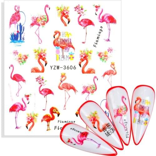 1pcs Nail Stickers Water Transfer Decals Cartoon Flowers Flamingo Cute Zebra Animal Designs Nail Art Slider Manicure Decoration