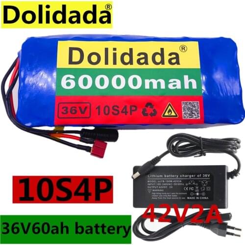 100% Original 36V battery 10S4P 60Ah battery pack 1000W high power battery 42V 60000mAh Ebike electric bike BMS+42V2A Charger