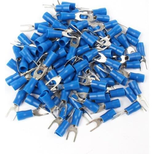 100PCS SV2-4 Blue Furcate Cable Wire Connector Furcate Pre-Insulating Fork Spade 16~14AWG Wire Crimp Terminals