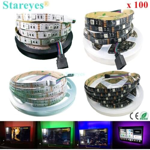 100 Pcs SMD 5050 RGB LED Strip DC5V 5m 30LED/m LED Light Strip Flexible IP20 IP65 Waterproof Tape Ribbon For TV Background