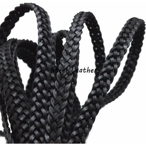 2m/lot Approx 13*4mm Wide Flat black Braided Genuine Leather Cord Leather Cords String Rope Bracelet Findings DIY Jewelry DIY