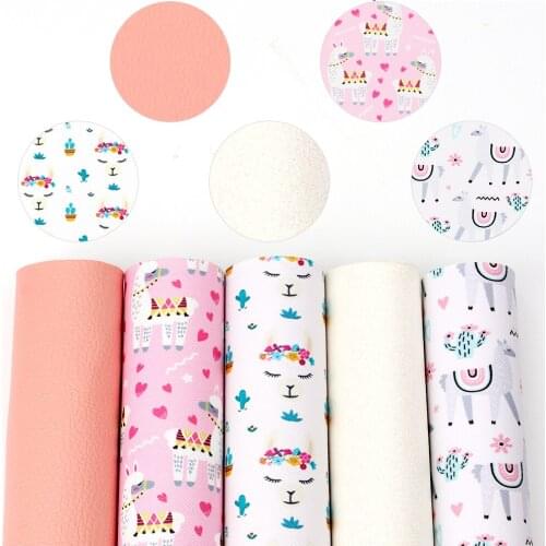 Cheer Bows 22*30cm 5pc/set Cartoon Alpaca Printed Faux Leather Sheet Glitter Synthetic Leather Fabric Handmade Hair Bow Material