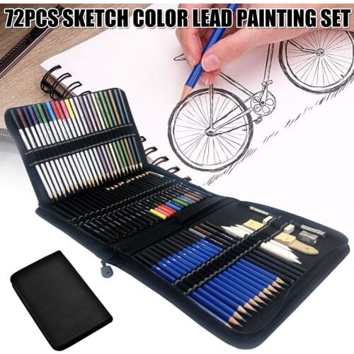 72Piece Drawing Set Beginner or Professional Tool Set Pencil Case with Watercolor Pencils Accessories Art Supplies DU55