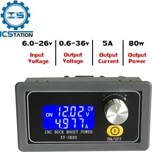 DC DC Buck Boost Converter CC CV 0.6-36V 5A 80W Power Module Adjustable Regulated Laboratory Power Supply for Solar Charging