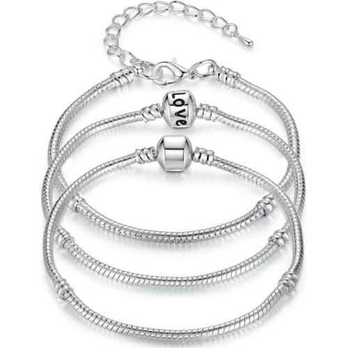 DDL 5 Style Silver Color Color LOVE Snake Chain Bracelet & Bangle 16CM-21CM Pulseras Lobster AA1104