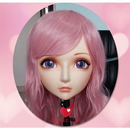 DM001)Female Sweet Girl Resin Half Head Kigurumi BJD Mask Cosplay Japanese Anime Role Lolita Lifelike Real Mask Crossdress Doll