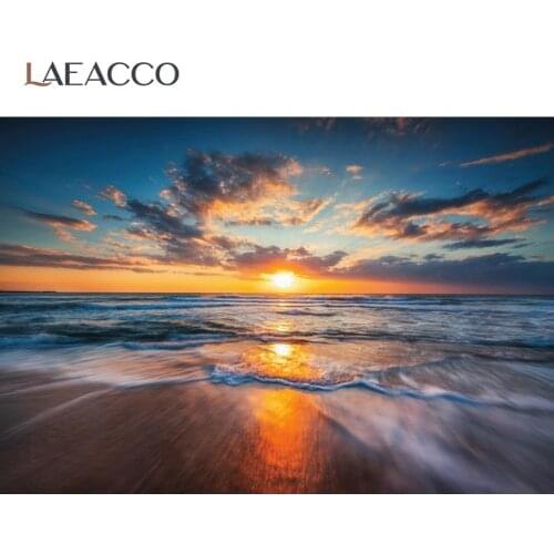 Tropical Backgrounds For Photography Summer Resort Holiday Beautiful View Aurora Cloudy Coast Sea Scenic Photographic Backdrop