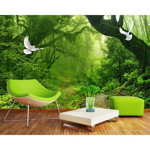 Beibehang Fresh green forest big tree photos 3D wallpaper living room bedroom decoration wallpaper for walls 3 d murals tapeten