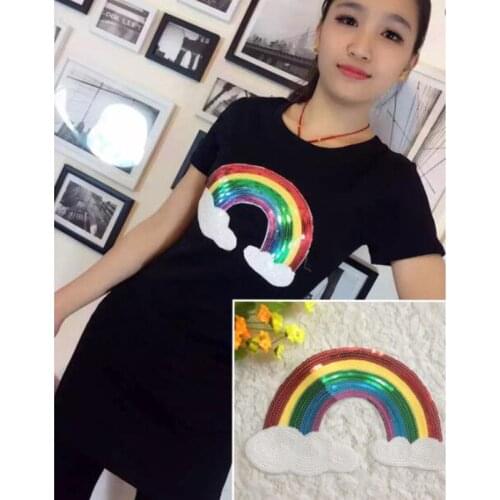 T shirt Women Iron On Patch Sequins Rainbow Iron On Patches For Clothing Stickers 3D T Shirt Mens