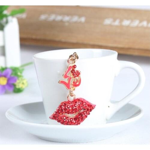 Hot Red Flower Lip Kiss New Cute Crystal Charm Purse Handbag Car Key Keyring Keychain Party Wedding Birthday Gift
