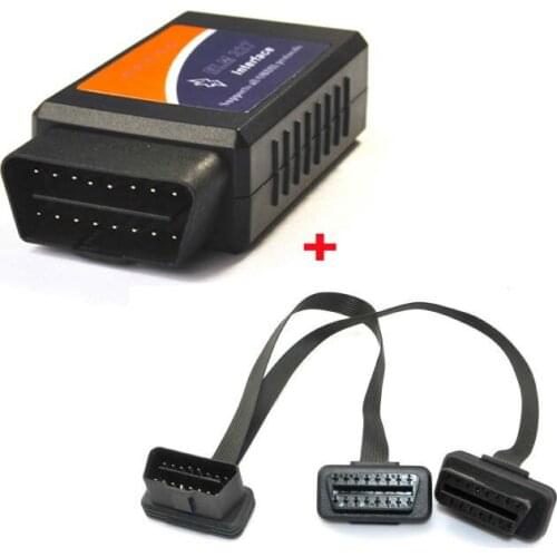 ELM327 Bluetooth Plus OBD2 Adapter Cable Save Pack of ELM327 V2.1 Code Reader and OBD2 16pin Extension Cord Car Diagnostic Tool