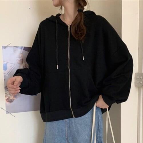 Jackets Women Basic Solid Students Korean Style Loose Hooded Outwear Leisure Zipper Coats Female Classic Sweet Girls Womens Chic