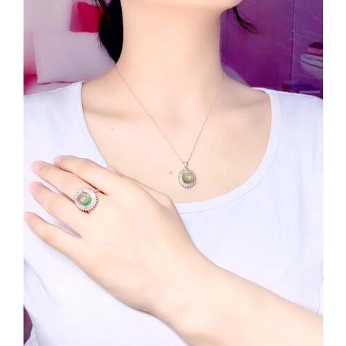 Best Gift Natural Real Prehnite jewelry set Natural Real Prehnite 925 sterling silver 1 Prehnite pendant, 1 Prehnite ring
