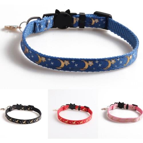Moon Star Pendant Cat Collars Cute Adjustable Puppy Kitten Necklace With Bells Safety Buckle Cats Pets Pet Lead Leashes Supplier