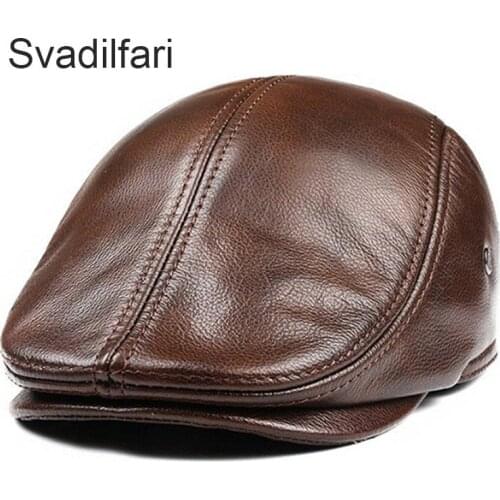 Mens outdoor leather hat winter Berets male warm Ear protection cap 100% genuine leather dad hat wholesale Leisure bone