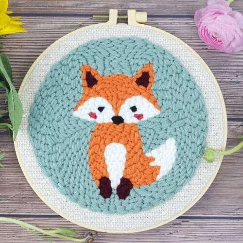 Punch Needle Embroidery Kits for Beginner Contains Threader Embroidery Hoop Yarn All Materials Tools Easy DIY Fox Full Set