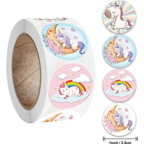 500pcs 1 Inch Cute Unicorn Reward Stickers for Children Stationery Box Paper Animals Seal Label Kindergarten Teacher Toy Gift