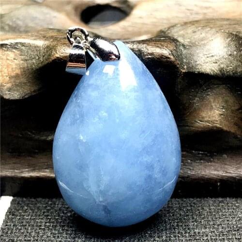 Natural Blue Aquamarine Pendant For Woman Man 30x23x10mm Gemstone Clear Water Drop Beads Silver Necklace Pendant Jewelry AAAAA