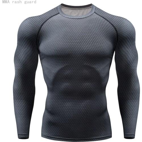 New Mens T-shirt Top Sports Long Sleeve Shirt Compression Tight MMA Rash Gard Track Suit Training Shirt Sweat Jogging Suit Men