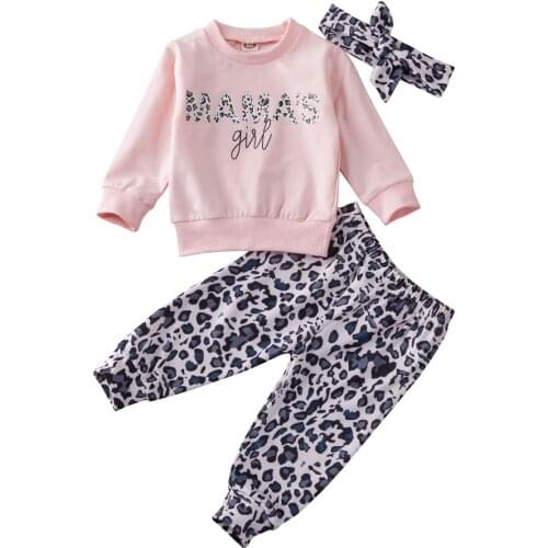 Newborn Baby Girl Autumn Clothes Mamass girl T-Shirt Tops Leopard Pants Headband 2020 New 3Pcs Spring Infant Girls Outfit 0-24M