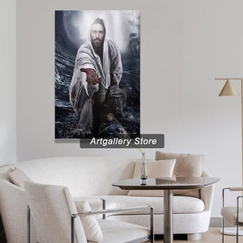 Jesus Christ Poster Jesus Christ Saves People at Sea Canvas Art Poster and Wall Art Picture Print Modern Family Bedroom Decor Po