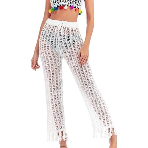 Beach Cover Up Women Crochet Beach Pants Tassels Beachwear Bathing Suit Cover Up Swimsuit Women Knited Bikini Cover Up Honeymoon