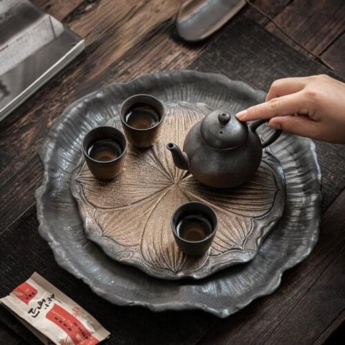 Water Storage Tea Tray Drainage Eco Friendly Dry Bubble Vintage Ceramic Tea Tray Decorative Plateau De Service Teaware DG50CP