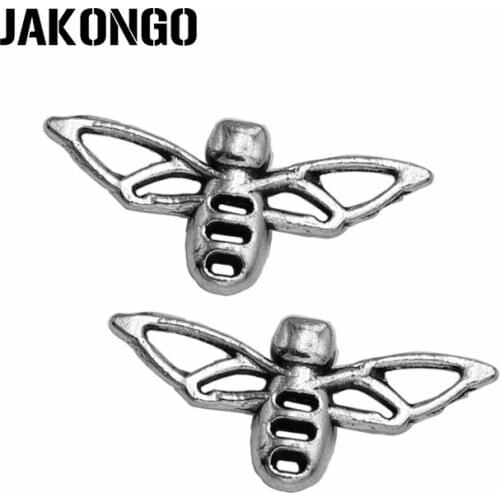 JAKONGO Antique Silver Plated Bee Charms Pendant for Jewelry Making Bracelet Accessories DIY Handmade 25x12mm 25PCS/lot
