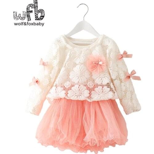 Retail 0-3 years childrens cotton long-sleeved dress girls network yarn princess dress spring fall autumn