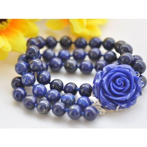 S2352 3Row 8" 10mm Natural Blue Round lapis lazuli Bead Bracelet