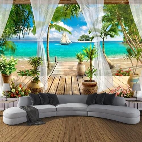 Custom Self adhesive Mural Wall Sticker Balcony Sandy Beach Sea View 3D Photo Wallpaper Living Room TV Backdrop Papel De Parede