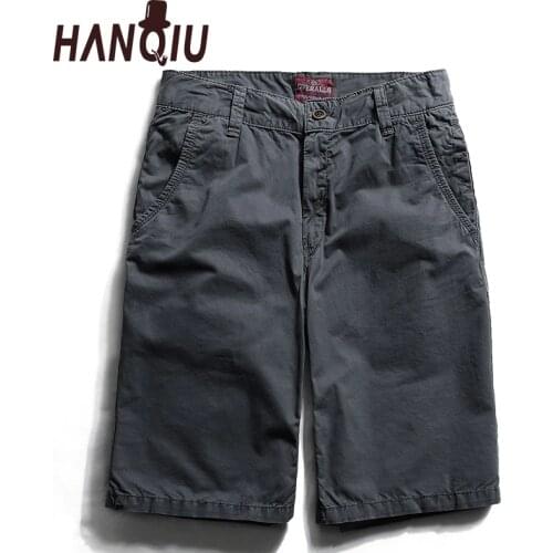 HANQIU Summer Mens Cargo Short 2020 Solid High Quality Cotton Solid Slim Fit Mid-Waist Casual Breathable Fashion Shorts