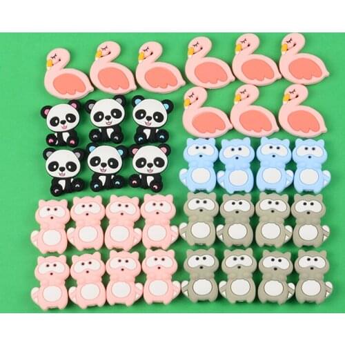 10Pcs/LoT Silicone Teether Mini Animal Beads Cartoon Baby Nursing Baby Teething Food Grade Silicone Beads BPA Free Wholesale