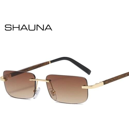 SHAUNA Trending Small Rectangle Sunglasses Retro Wood Grain Rimless Gradient Shades UV400