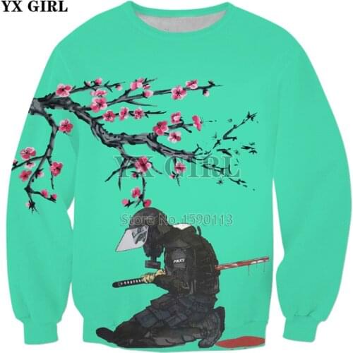 YX GIRL 2018 New Fashion Mens 3d hoodies Anime sweatshirt Suicide samurai under cherry tree Printed Casual Sweatshirts