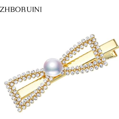 ZHBORUINI Pearl Beads Hair Clip for Woman and Girls Natural Freshwater Pearl Jewelry Barrette Handmade Bow Hair Pin Accessories