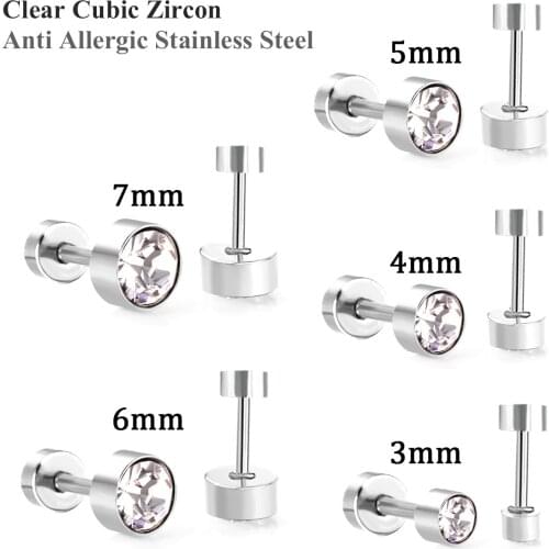 LUXUSTEEL 1set Screw Stud Earring Sets Female Accessories Stainless Steel Round Cubic Zirconia Brinco Earring Party