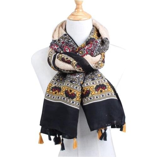 [DIFANNI]New design fashion tribe Blue and white porcelain print cotton scarf shawl women beach ponch with fringes