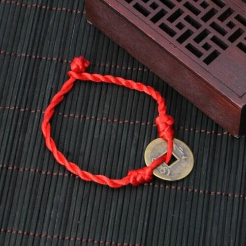 Chinese Feng Shui Wealth Lucky Copper Coins Pendant Red String Bracelets N2UE