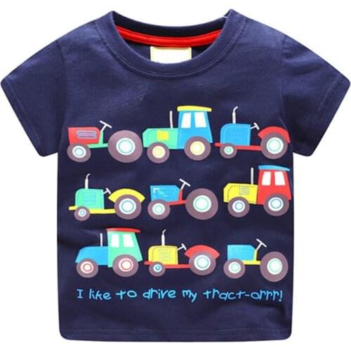 ZWY714 Boys T-shirt Summer Cartoon Print Children Tops Clothing Cotton car Short Sleeve T Shirts Kids Boy Girls Tee Toddler 2-8Y