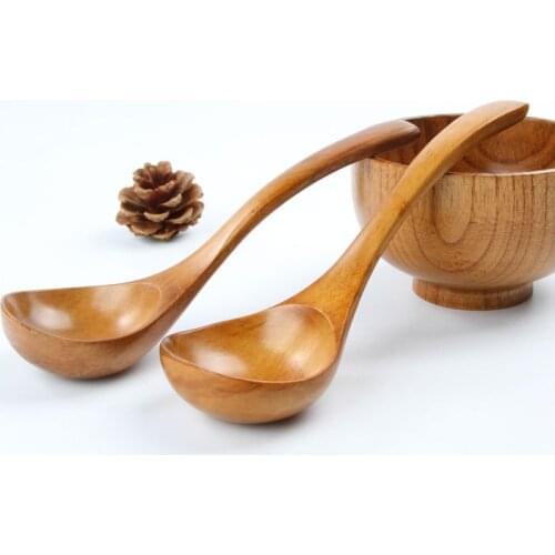 1PC 18.5x6cm Wood Spoon Soup Spoon Wooden Spoon Tea Coffee Spoon Handmade Gift Dinnerware Tableware Flatware Kitchen Tool MF 010