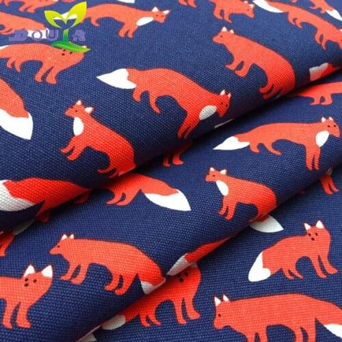 1 yards / blue bottom small fox DIY hand printed canvas fabric cloth curtain cloth sofa cushion pillow bag