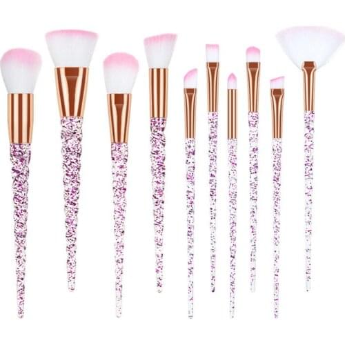 10 Pcs Makeup Brush Set Crystal Threaded Handle Powder Foundation Blush Blending Cosmetic Beauty Make Up Brush pincel maquiagem