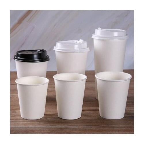 100pcs/pack White Paper Cups With Lid Disposable Coffee Cup Milk Tea Cup Household Office Drinking Accessories Party Supplies